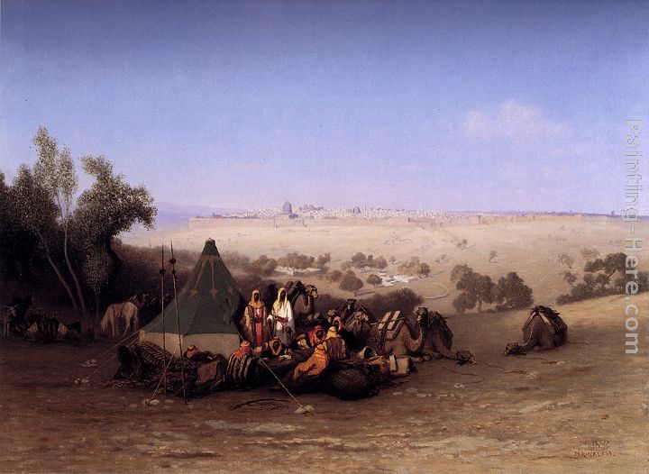 An Rab Encampment On The Mount Of Olives With Jerusalem Beyond painting - Charles Theodore Frere An Rab Encampment On The Mount Of Olives With Jerusalem Beyond art painting